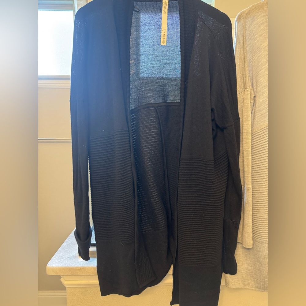 Lululemon women's Black Open-Front Ribbed Cardigan Sweater